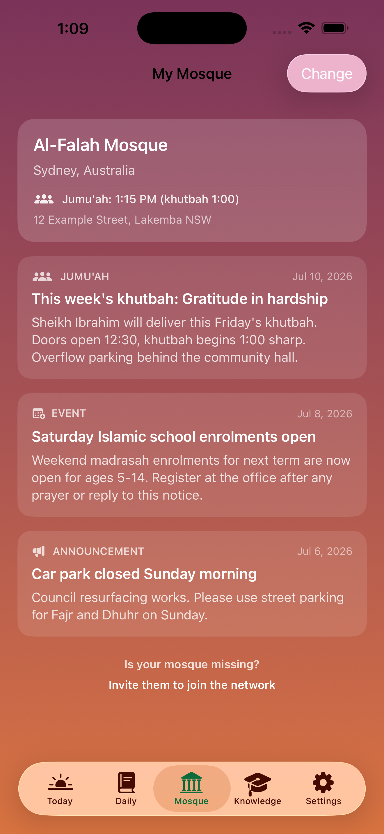 Mosque feed in the app